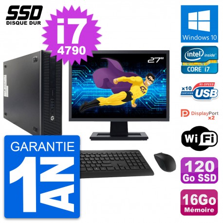 PC HP 600 G1 SFF Ecran 27" Intel Core i7-4790 RAM 16Go SSD 120Go Windows 10 Wifi