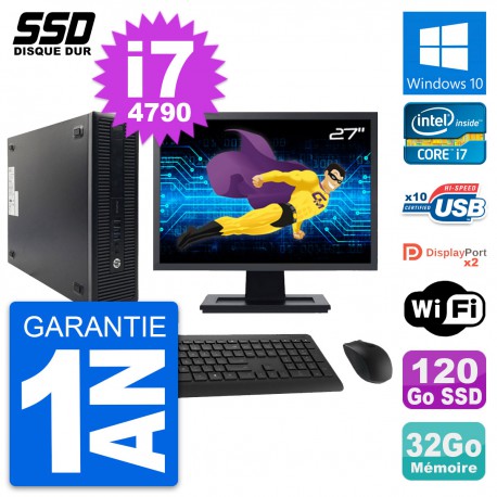 PC HP 600 G1 SFF Ecran 27" Intel Core i7-4790 RAM 32Go SSD 120Go Windows 10 Wifi