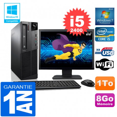 PC Lenovo M92p SFF Core I5-2400 Ram 8Go Disque 1 To Wifi W7 Ecran 22"