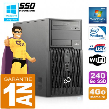 PC Tour Fujitsu Esprimo P400 G630 RAM 4Go Disque 240 Go SSD Wifi W7