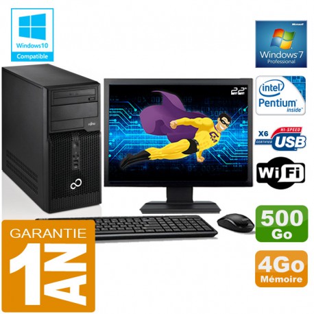 PC Tour Fujitsu Esprimo P400 G630 RAM 4Go Disque 500 Go Wifi W7 Ecran 22"