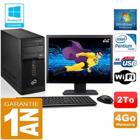 PC Tour Fujitsu Esprimo P400 G630 RAM 4Go Disque 2 To Wifi W7 Ecran 22"
