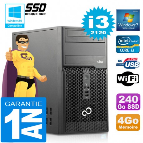 PC Tour Fujitsu Esprimo P400 I3-2120 RAM 4Go Disque 240 Go SSD Wifi W7