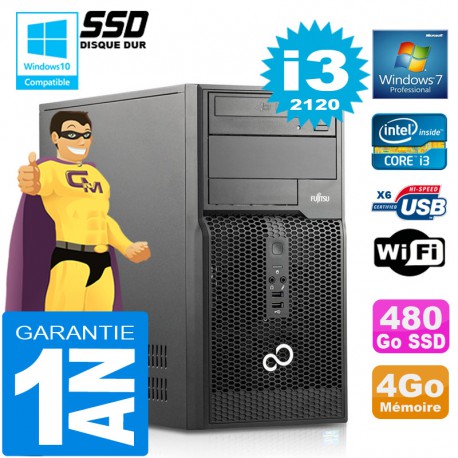 PC Tour Fujitsu Esprimo P400 I3-2120 RAM 4Go Disque 480 Go SSD Wifi W7