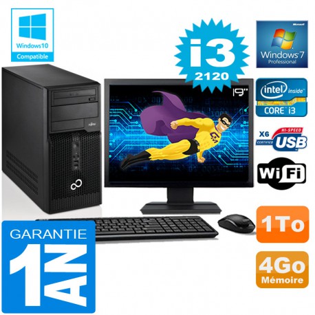 PC Tour Fujitsu Esprimo P400 I3-2120 RAM 4Go Disque 1 To Wifi W7 Ecran 19"