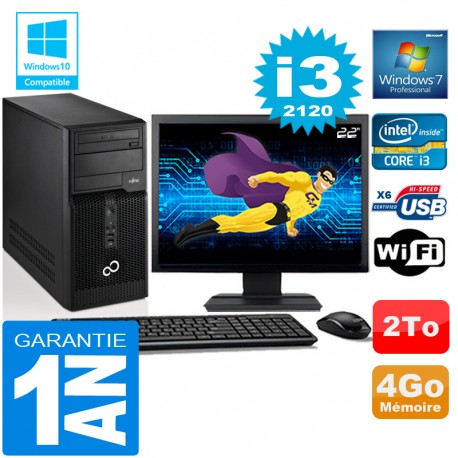 PC Tour Fujitsu Esprimo P400 I3-2120 RAM 4Go Disque 2 To Wifi W7 Ecran 22"