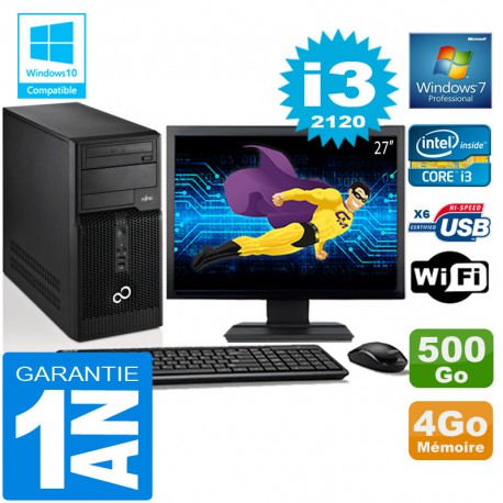 PC Tour Fujitsu Esprimo P400 I3-2120 RAM 4Go Disque 500 Go Wifi W7 Ecran 27"
