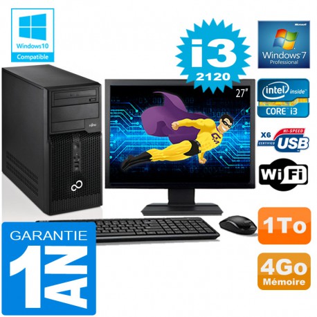 PC Tour Fujitsu Esprimo P400 I3-2120 RAM 4Go Disque 1 To Wifi W7 Ecran 27"