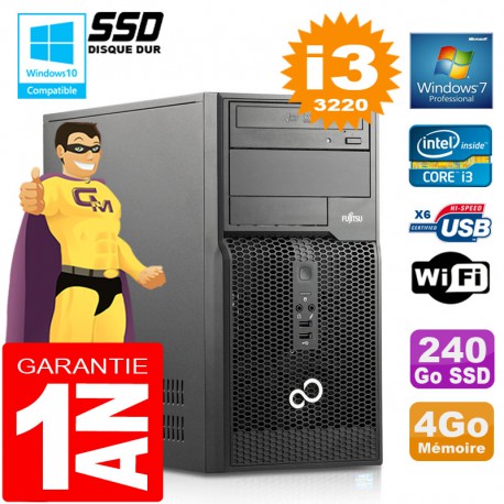 PC Tour Fujitsu Esprimo P400 I3-3220 RAM 4Go Disque 240 Go SSD Wifi W7