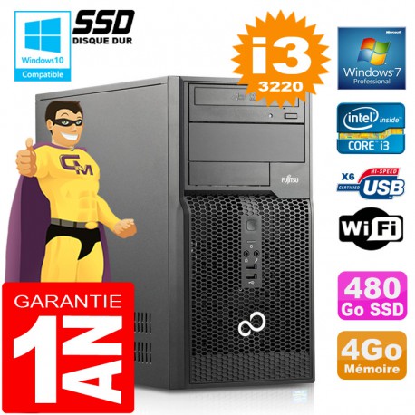 PC Tour Fujitsu Esprimo P400 I3-3220 RAM 4Go Disque 480 Go SSD Wifi W7