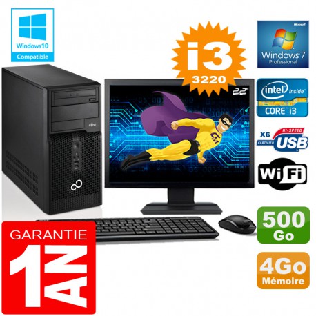 PC Tour Fujitsu Esprimo P400 I3-3220 RAM 4Go Disque 500 Go Wifi W7 Ecran 22"