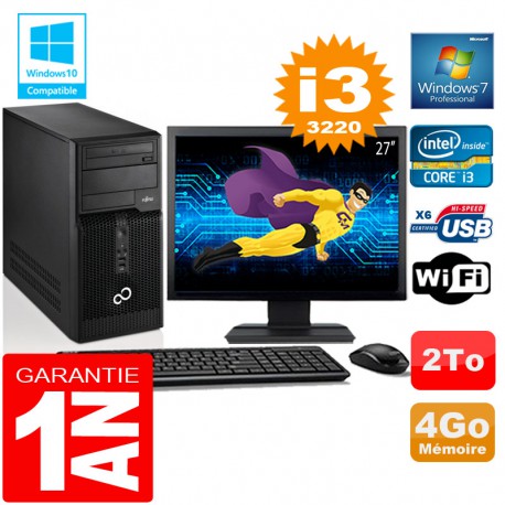 PC Tour Fujitsu Esprimo P400 I3-3220 RAM 4Go Disque 2 To Wifi W7 Ecran 27"