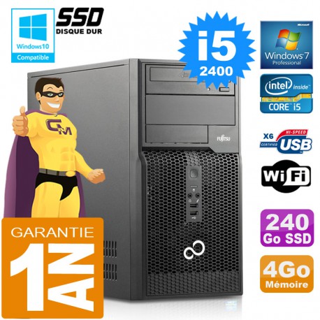 PC Tour Fujitsu Esprimo P400 I5-2400 RAM 4Go Disque 240 Go SSD Wifi W7