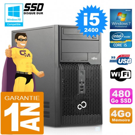 PC Tour Fujitsu Esprimo P400 I5-2400 RAM 4Go Disque 480 Go SSD Wifi W7