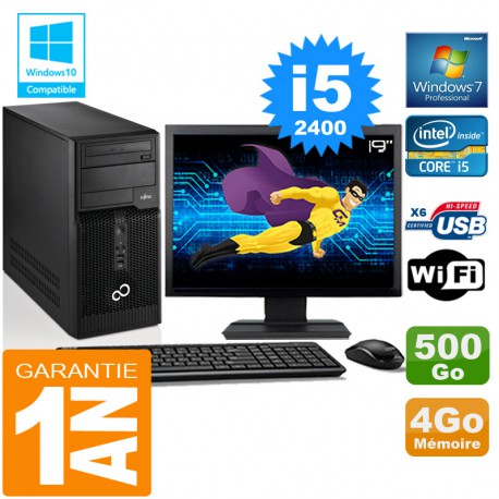 PC Tour Fujitsu Esprimo P400 I5-2400 RAM 4Go Disque 500 Go Wifi W7 Ecran 19"