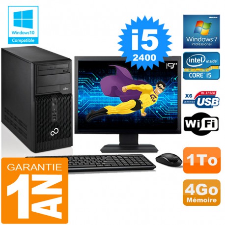 PC Tour Fujitsu Esprimo P400 I5-2400 RAM 4Go Disque 1 To Wifi W7 Ecran 19"