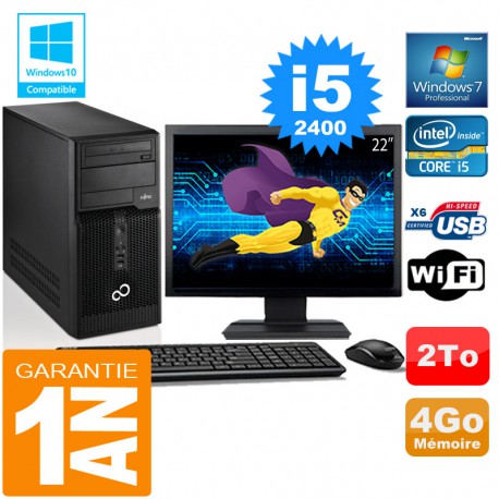 PC Tour Fujitsu Esprimo P400 I5-2400 RAM 4Go Disque 2 To Wifi W7 Ecran 22"