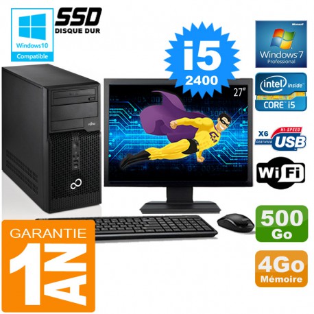 PC Tour Fujitsu Esprimo P400 I5-2400 RAM 4Go Disque 500 Go Wifi W7 Ecran 27"