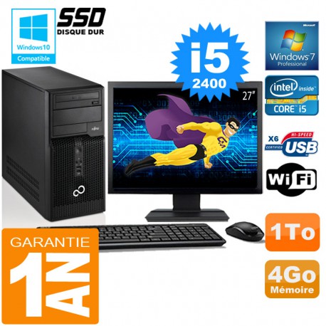 PC Tour Fujitsu Esprimo P400 I5-2400 RAM 4Go Disque 1 To Wifi W7 Ecran 27"
