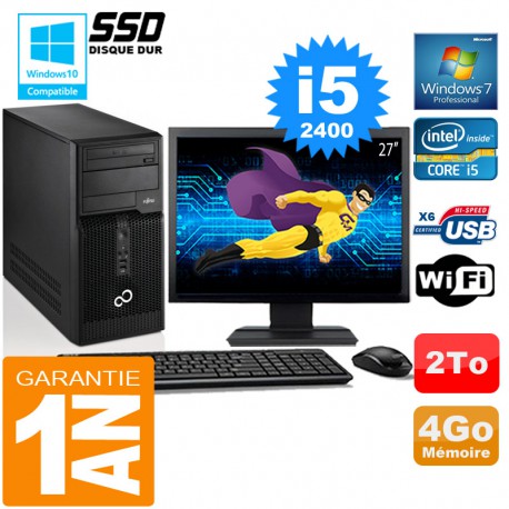 PC Tour Fujitsu Esprimo P400 I5-2400 RAM 4Go Disque 2 To Wifi W7 Ecran 27"