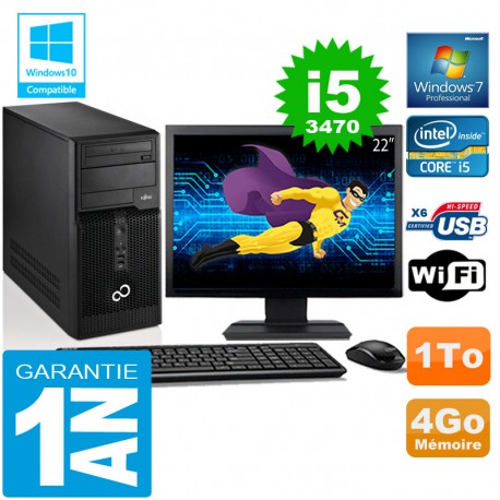 PC Tour Fujitsu Esprimo P400 I5-3470 RAM 4Go Disque 1 To Wifi W7 Ecran 22"