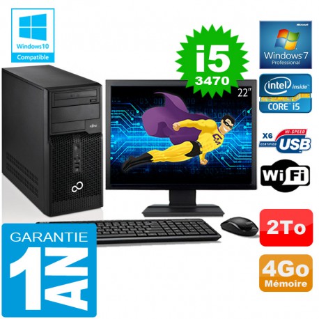 PC Tour Fujitsu Esprimo P400 I5-3470 RAM 4Go Disque 2 To Wifi W7 Ecran 22"