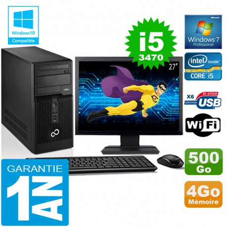 PC Tour Fujitsu Esprimo P400 I5-3470 RAM 4Go Disque 500 Go Wifi W7 Ecran 27"