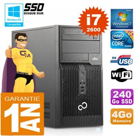 PC Tour Fujitsu Esprimo P400 I7-2600 RAM 4Go Disque 240 Go SSD Wifi W7