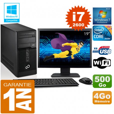 PC Tour Fujitsu Esprimo P400 I7-2600 RAM 4Go Disque 500 Go Wifi W7 Ecran 19"
