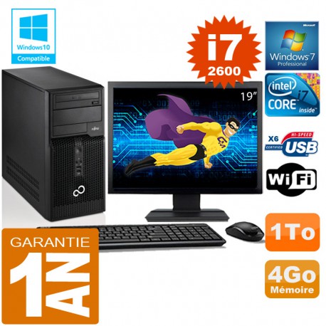 PC Tour Fujitsu Esprimo P400 I7-2600 RAM 4Go Disque 1 To Wifi W7 Ecran 19"