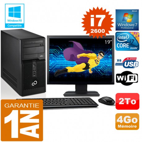 PC Tour Fujitsu Esprimo P400 I7-2600 RAM 4Go Disque 2 To Wifi W7 Ecran 19"
