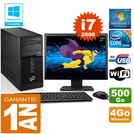 PC Tour Fujitsu Esprimo P400 I7-2600 RAM 4Go Disque 500 Go Wifi W7 Ecran 27"