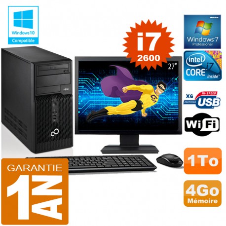 PC Tour Fujitsu Esprimo P400 I7-2600 RAM 4Go Disque 1 To Wifi W7 Ecran 27"
