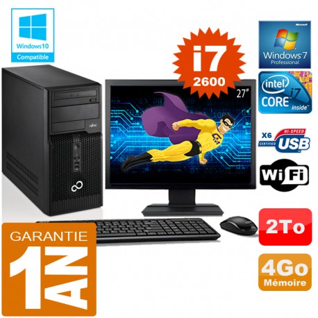 PC Tour Fujitsu Esprimo P400 I7-2600 RAM 4Go Disque 2 To Wifi W7 Ecran 27"