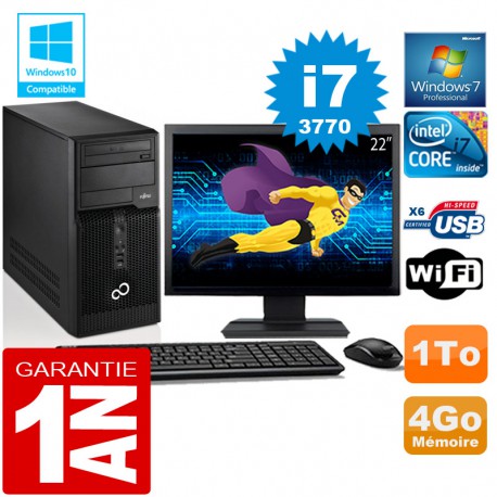 PC Tour Fujitsu Esprimo P400 I7-3770 RAM 4Go Disque 1 To Wifi W7 Ecran 22"