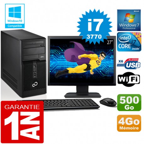 PC Tour Fujitsu Esprimo P400 I7-3770 RAM 4Go Disque 500 Go Wifi W7 Ecran 27"