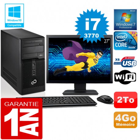 PC Tour Fujitsu Esprimo P400 I7-3770 RAM 4Go Disque 2 To Wifi W7 Ecran 27"