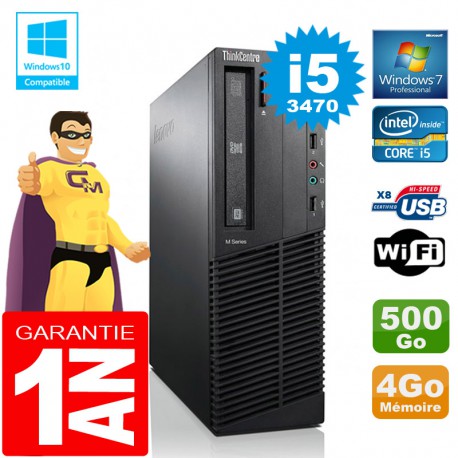 PC Lenovo M92p SFF Core I5-3470 Ram 4Go Disque 500 Go Graveur DVD Wifi W7