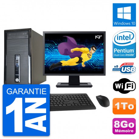 PC Tour HP 400 G1 Ecran 19" Intel G3220 RAM 8Go Disque Dur 1To Windows 10 Wifi