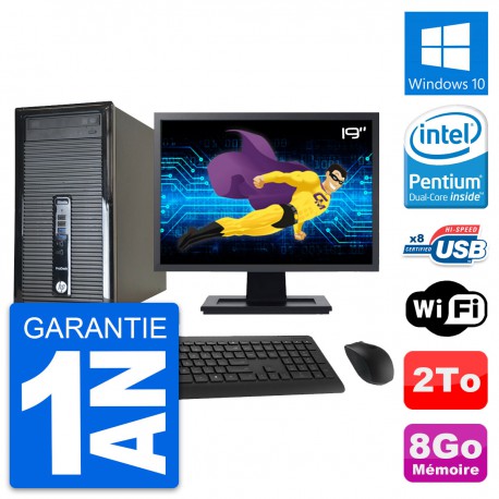 PC Tour HP 400 G1 Ecran 19" Intel G3220 RAM 8Go Disque Dur 2To Windows 10 Wifi