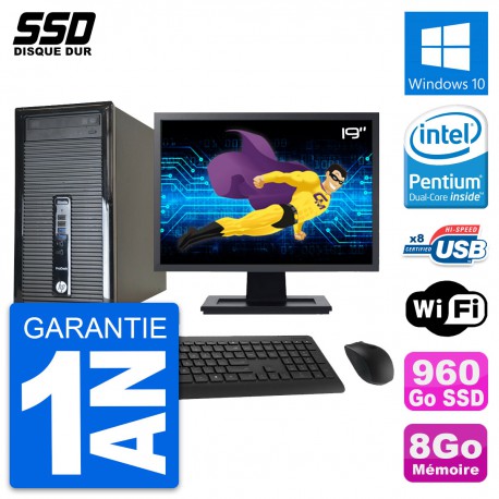 PC Tour HP ProDesk 400 G1 Ecran 19" G3220 RAM 8Go SSD 960Go Windows 10 Wifi