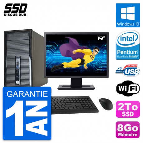 PC Tour HP ProDesk 400 G1 Ecran 19" Intel G3220 RAM 8Go SSD 2To Windows 10 Wifi