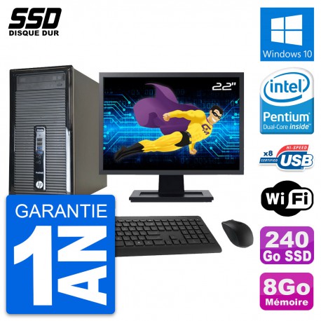 PC Tour HP ProDesk 400 G1 Ecran 22" G3220 RAM 8Go SSD 240Go Windows 10 Wifi