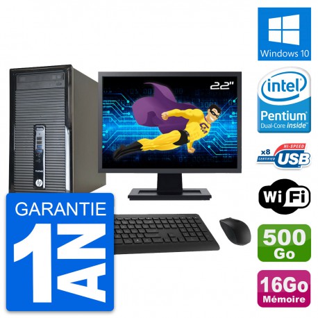 PC Tour HP 400 G1 Ecran 22" Intel G3220 RAM 16Go Disque 500Go Windows 10 Wifi