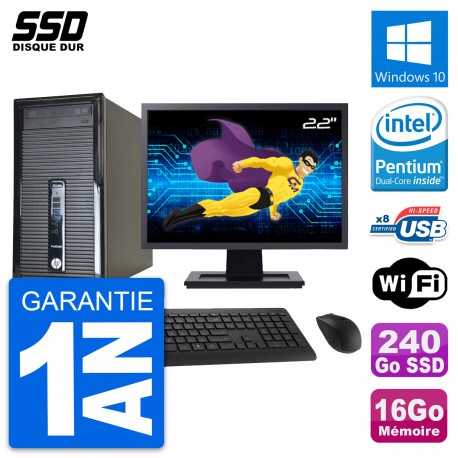 PC Tour HP 400 G1 Ecran 22" Intel G3220 RAM 16Go SSD 240Go Windows 10 Wifi