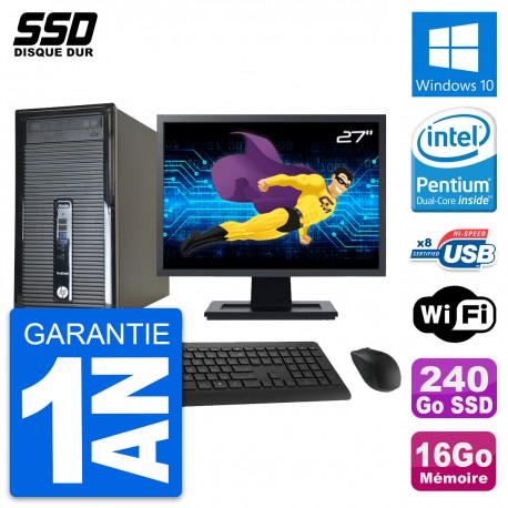 PC Tour HP 400 G1 Ecran 27" Intel G3220 RAM 16Go SSD 240Go Windows 10 Wifi