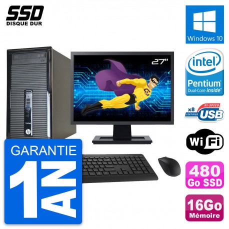 PC Tour HP 400 G1 Ecran 27" Intel G3220 RAM 16Go SSD 480Go Windows 10 Wifi