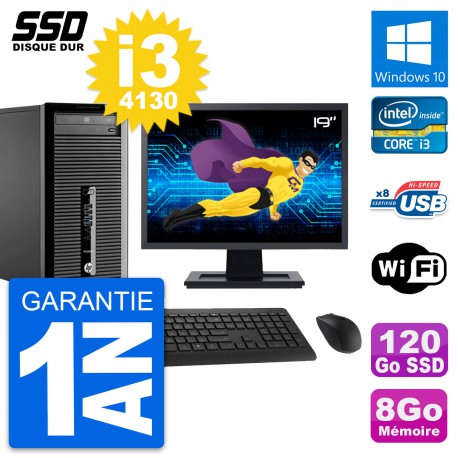 PC Tour HP ProDesk 400 G1 Ecran 19" i3-4130 RAM 8Go SSD 120Go Windows 10 Wifi