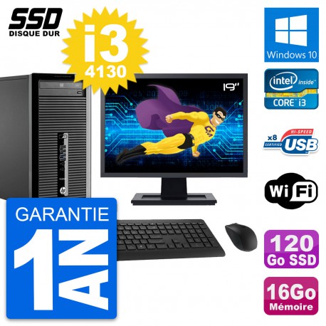 PC Tour HP 400 G1 Ecran 19" Intel i3-4130 RAM 16Go SSD 120Go Windows 10 Wifi