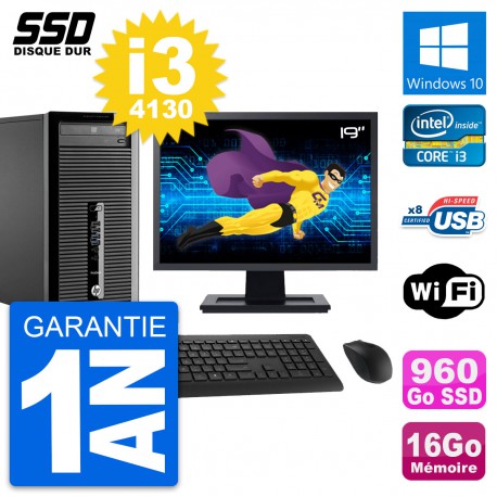 PC Tour HP 400 G1 Ecran 19" Intel i3-4130 RAM 16Go SSD 960Go Windows 10 Wifi